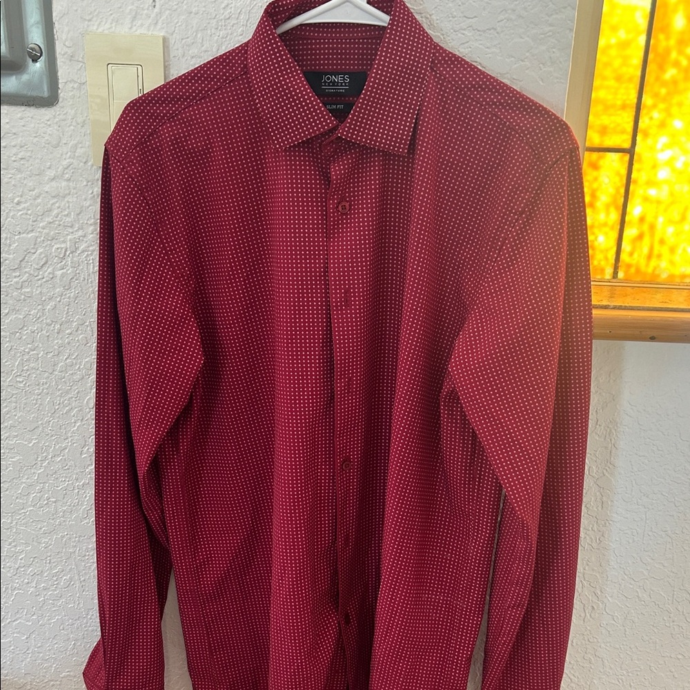 Jones New York Men's Red Patterned Dress Shirt